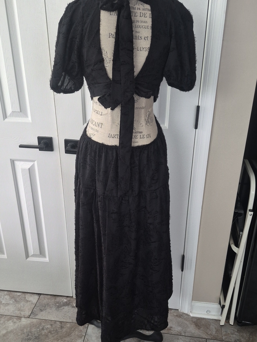 Gorgeous Bubble Sleeve Opendouble Tie Back Textured Dress Size XL